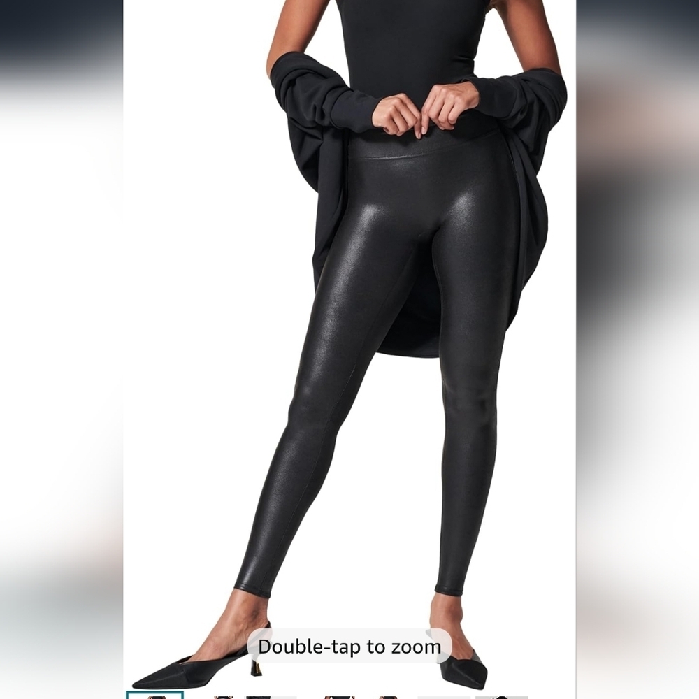 SPANX Shiny Black Faux-Leather Leggings Large